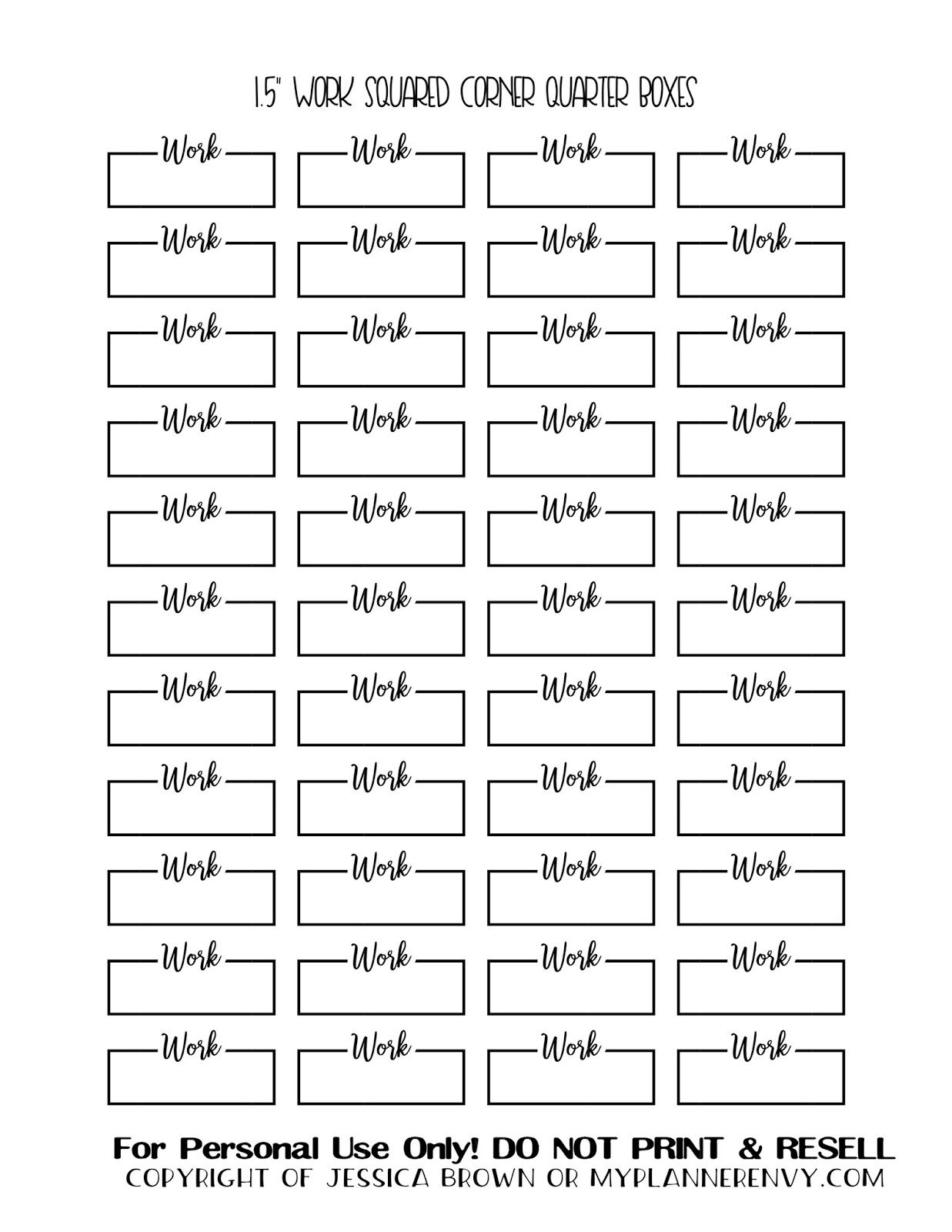 Work Schedule Quarter Boxes Free Planner Printable