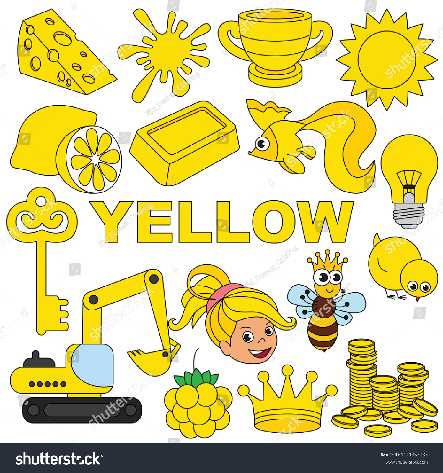 Yellow Objects Color Elements Set Collection Stock Vector Royalty Free 1111363733 Shutterstock