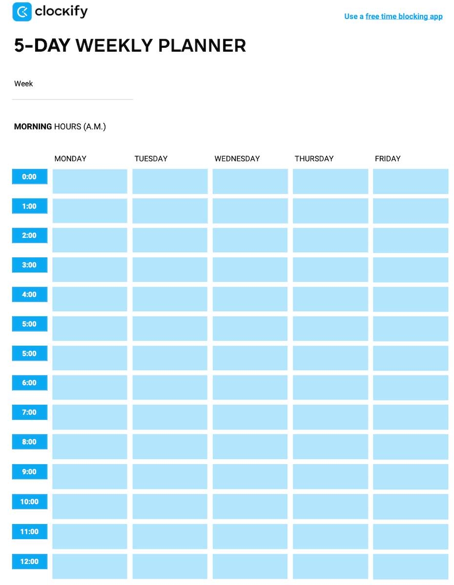 Free Printable Time Blocking Sheets